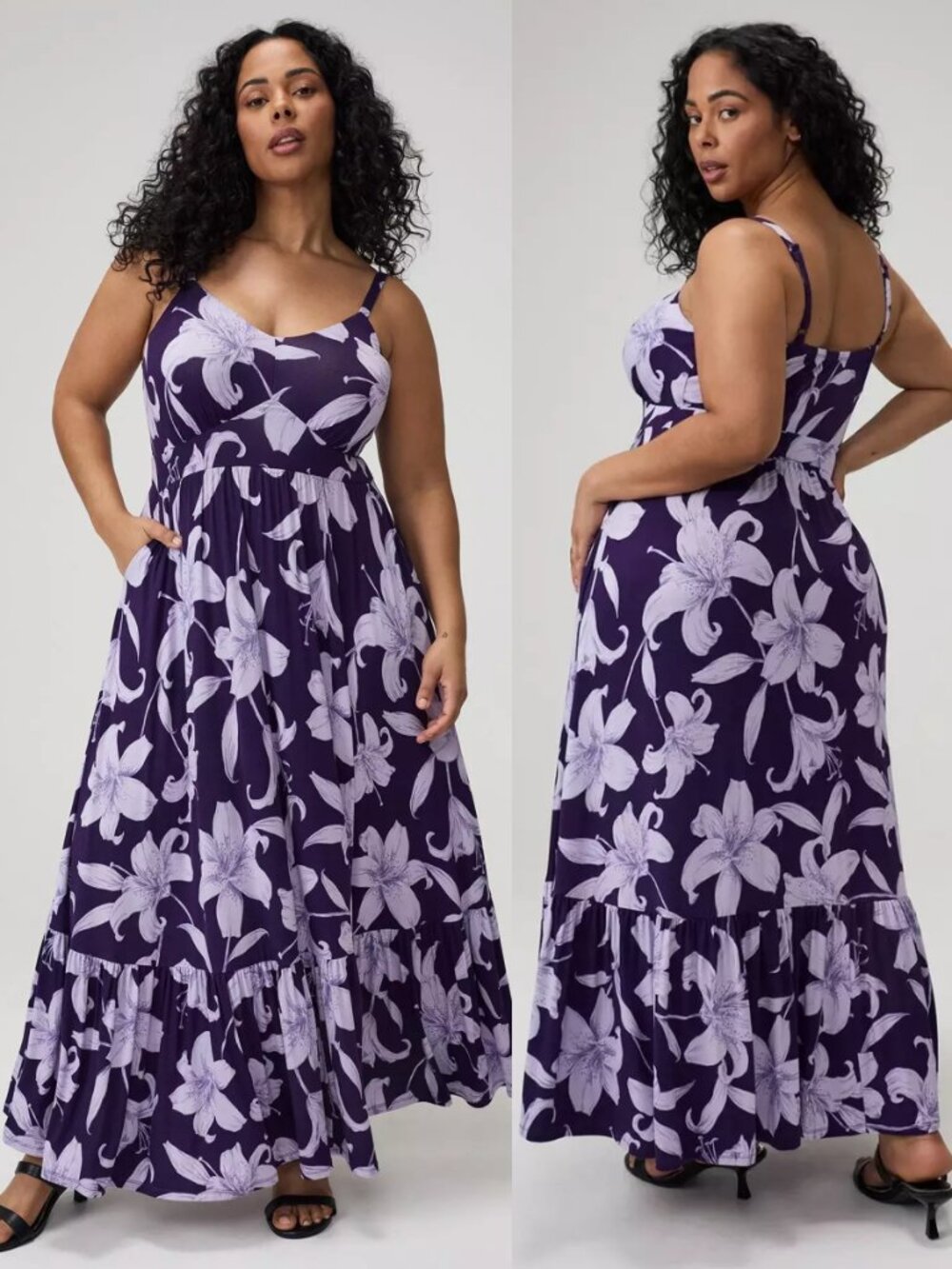NWT Torrid 2 Floral Purple Tiered Maxi Dress 2X 18 20